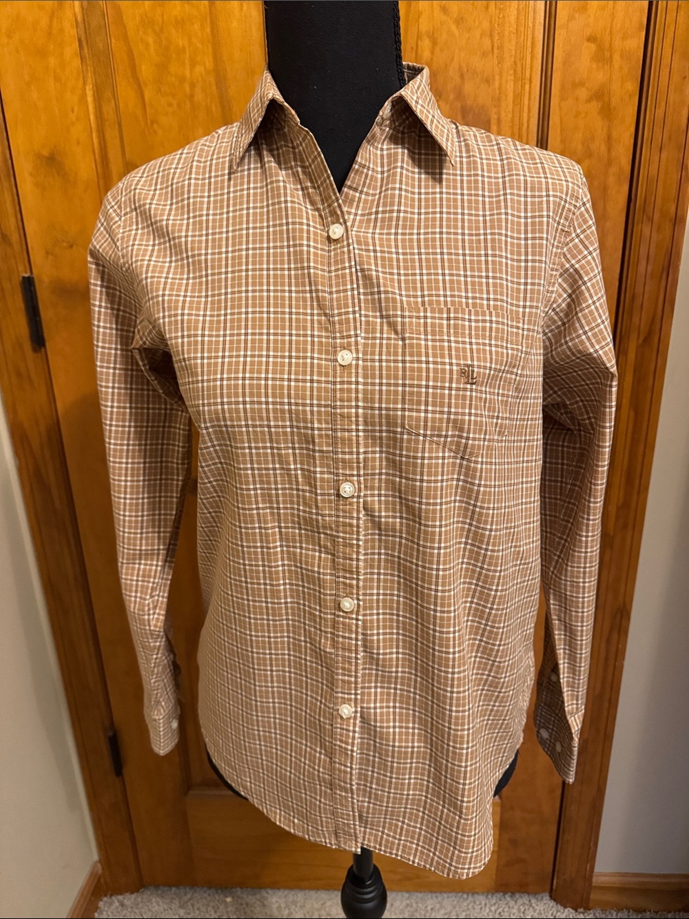 Ralph Lauren Brown Plaid Button-Up Blouse